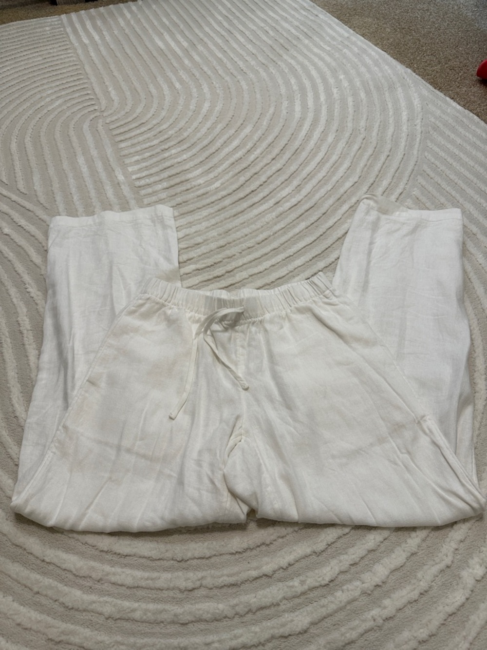 Aritzia White Drawstring Linen pants